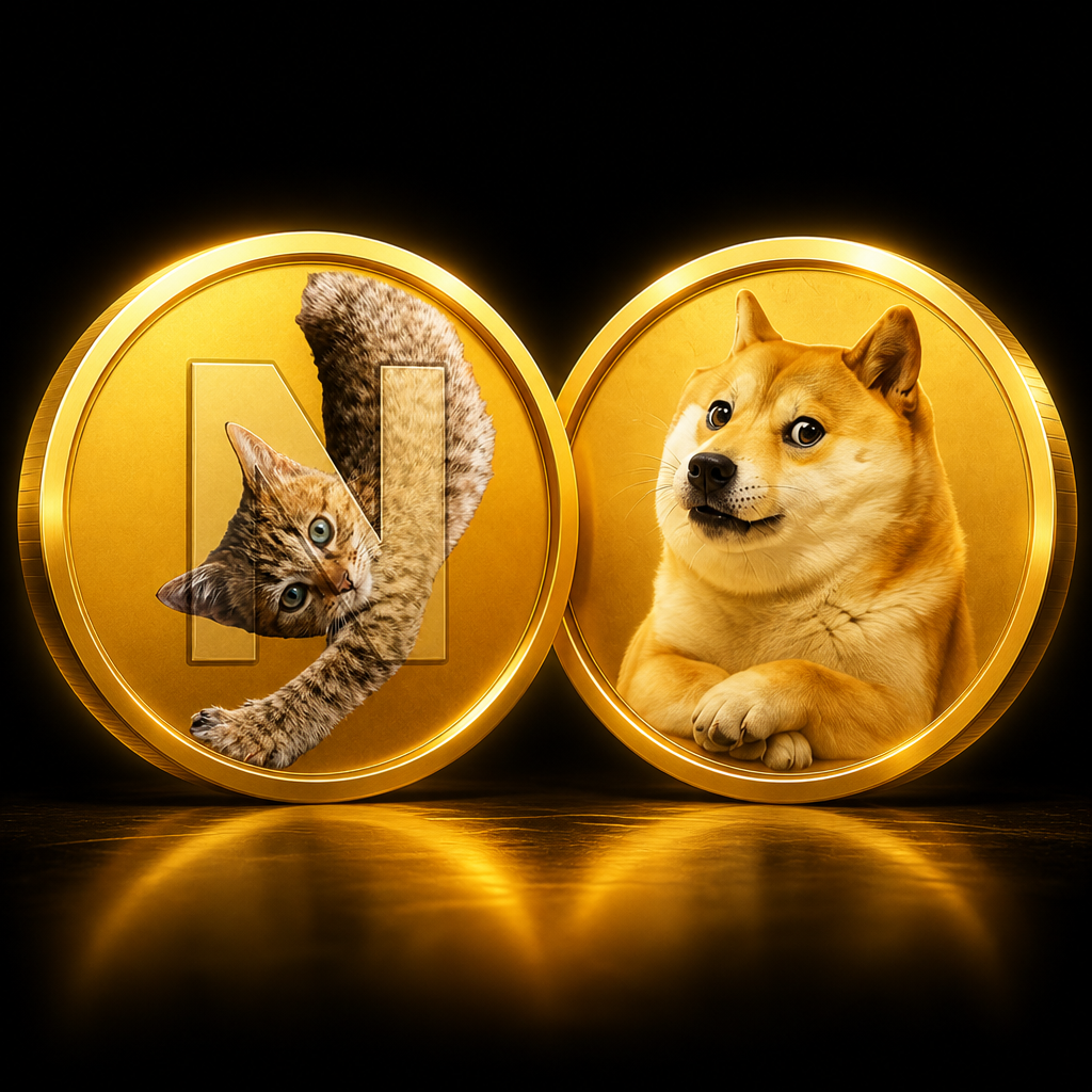 Nekocoin and Kabosu on gold coins